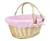 Natural Wicker Shopping Basket with Folding Handles and Pink Gingham Lining- 41cm