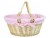 Natural Wicker Shopping Basket with Folding Handles and Pink Gingham Lining- 41cm