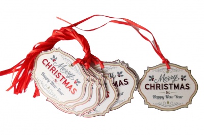 Pack 10 Gift Tags with Ribbon Ties - MERRY CHRISTMAS