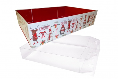 10 x Easy Fold Trays with Acetate Boxes - (20x15x5cm) SMALL CHRISTMAS CHARACTER TRAYS/CLEAR ACETATE BOXES