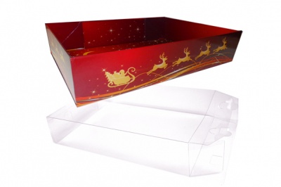 10 x Easy Fold Trays with Acetate Boxes - (20x15x5cm) SMALL REINDEER TRAYS/CLEAR ACETATE BOXES