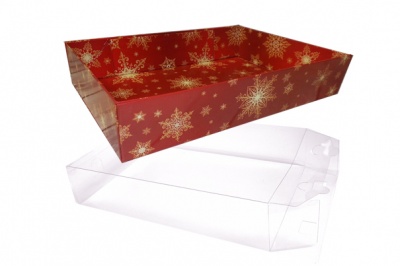 10 x Easy Fold Trays with Acetate Boxes - (20x15x5cm) SMALL SNOWFLAKES TRAYS/CLEAR ACETATE BOXES