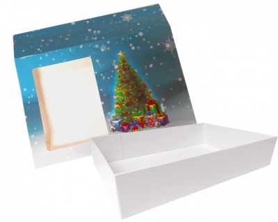 10 x Easy Fold Trays with Sleeves - (20x15x5cm) SMALL WHITE TRAYS/ XMAS TREE SLEEVES