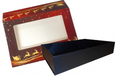 10 x Easy Fold Trays with Sleeves - (30x20x6cm) MEDIUM BLACK TRAYS/REINDEER SLEEVES