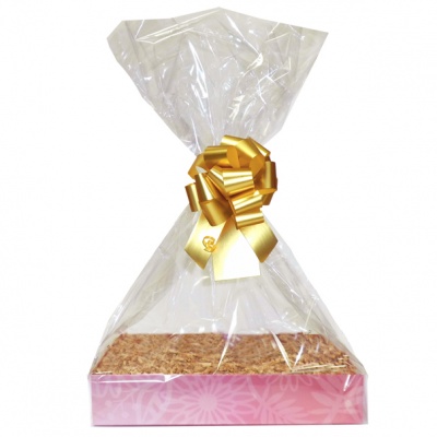 Complete Gift Basket Kit - (Small) PINK FLOWERS EASY FOLD TRAY/GOLD ACCESSORIES