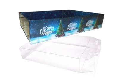 10 x Easy Fold Trays with Acetate Boxes - (30x20x6cm) MEDIUM CHRISTMAS TREE TRAYS/CLEAR ACETATE BOXES