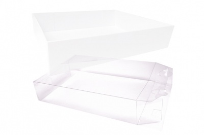 10 x Easy Fold Trays with Acetate Boxes - (30x20x6cm) MEDIUM WHITE TRAYS/CLEAR ACETATE BOXES