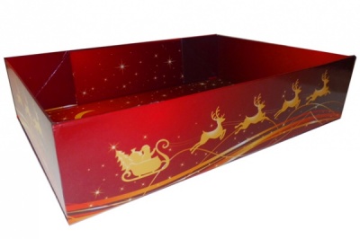 Easy Fold Gift Tray (30x20x6cm) - Medium RED/GOLD REINDEER