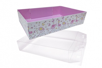 10 x Easy Fold Trays with Acetate Boxes - (35x24x8cm) LARGE LITTLE GIRL TRAYS/CLEAR ACETATE BOXES