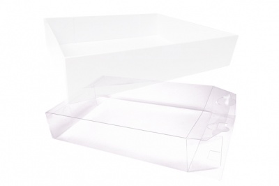 10 x Easy Fold Trays with Acetate Boxes - (35x24x8cm) LARGE WHITE TRAYS/CLEAR ACETATE BOXES