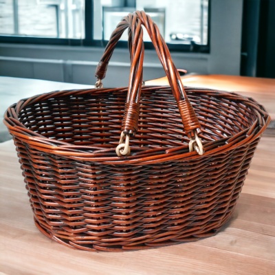 Premium Wicker SHOPPER with Folding Handles - LARGE VINTAGE BROWN 41cm