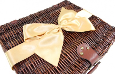 Superior VINTAGE BROWN WICKER Hamper (14'') with Eco-Friendly GOLD Bow - MEDIUM