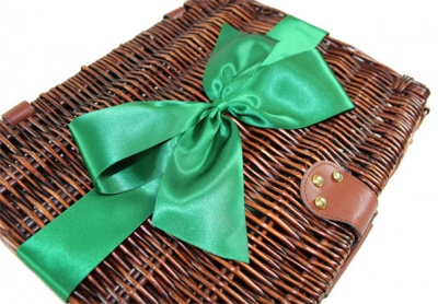 Superior VINTAGE BROWN WICKER Hamper (14'') with Eco-Friendly GREEN Bow - MEDIUM