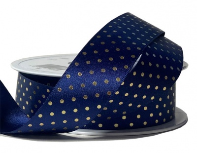 Shimmer Spot Eco Satin Ribbon - 25mm x 20m - NAVY / GOLD