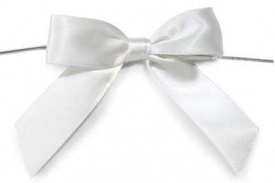 MINI SATIN BOWS with Twist Ties - 20mm - (pk 10) WHITE